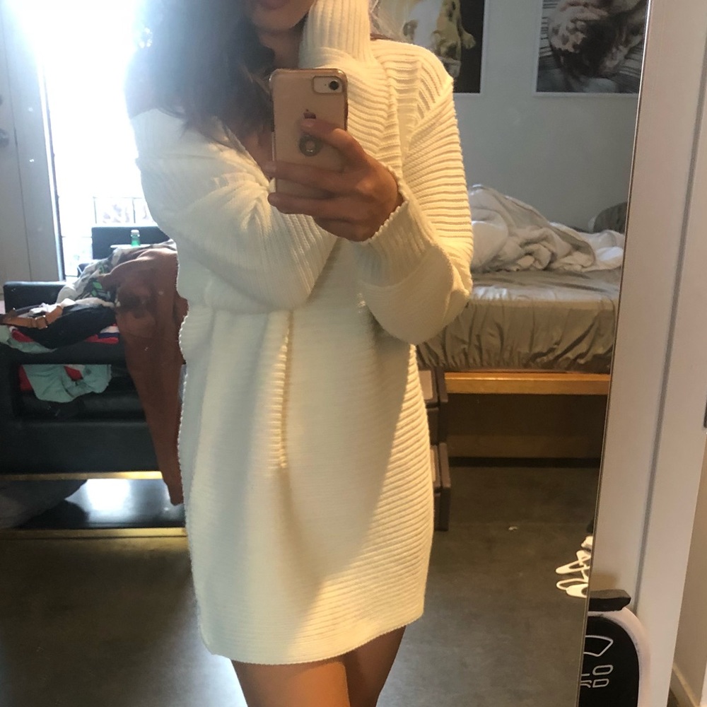 Cream knit sweater dress